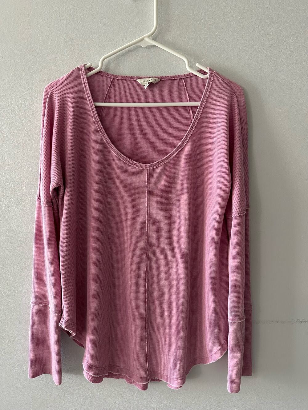 Lucky Brand Top Women’s Small Pink Thermal Scoop Neck Long Sleeve Winter